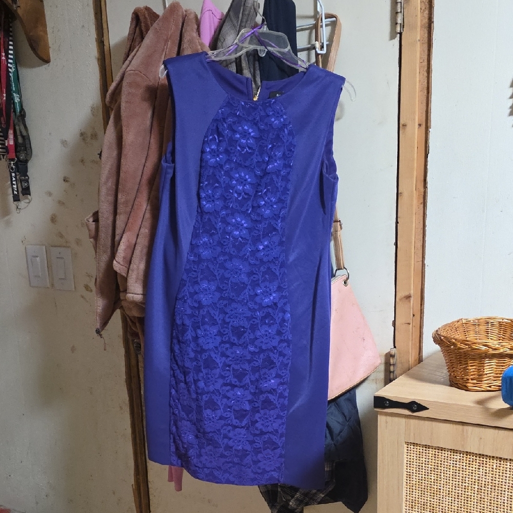 R&M Richards Violet Lace-Front Mini Sheath Dress